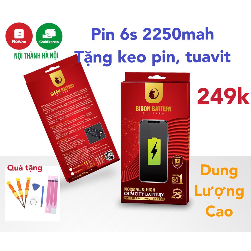 Pin iPhone 6s dung lượng cao 2250mah chính hãng Bison- BH 12 tháng