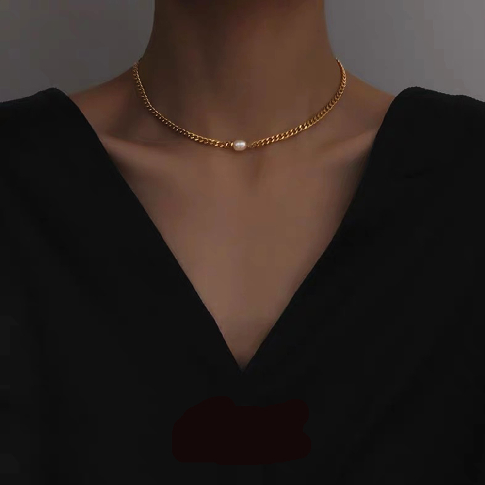 FORBETTER Women Necklace Simple Women Jewelry Pearl Choker Geometry Fashion Metal Freshwater Pearl Ladies Vintage Clavicle Chain/Multicolor