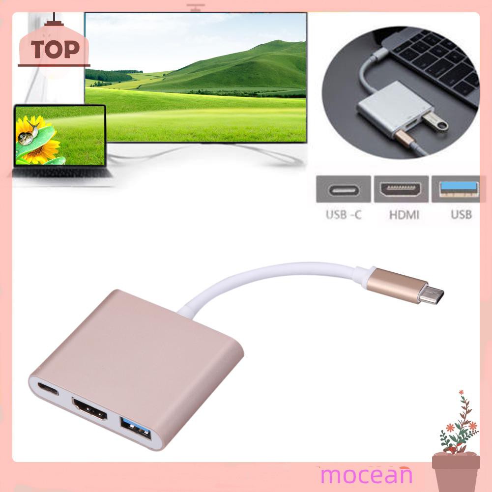 Mocean Type C 3.1 to USB3.0+ HDMI-compatible+Type C Female Charger Adapter for Apple Macbook