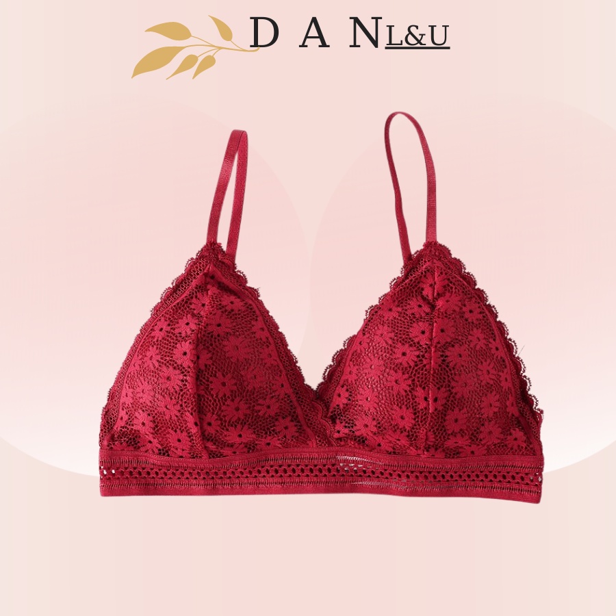 Áo Ngực Cotton Hai Dây Phối Ren  Mềm Mịn Thoáng Mát DAN L&amp;U 7338