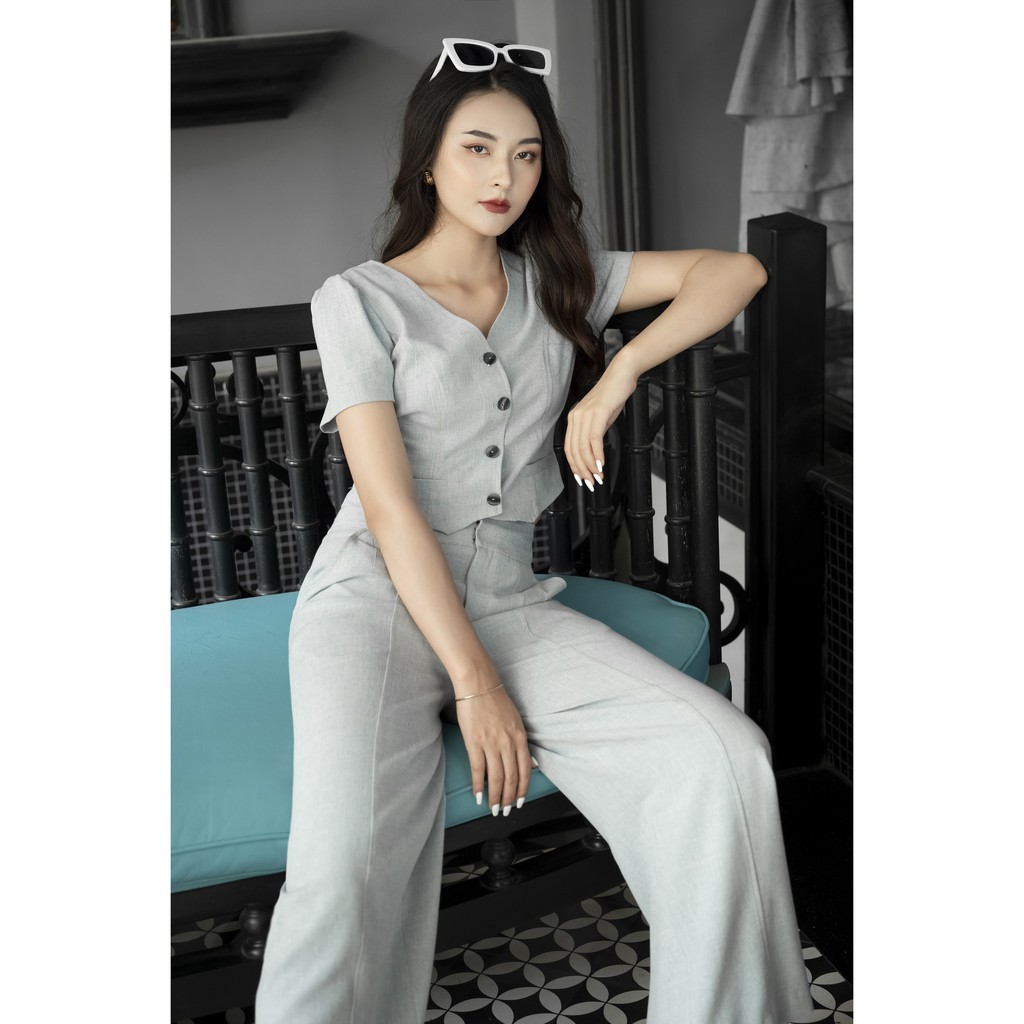 Áo sơ mi cổ tim, cài cúc, túi giả Emspo SMS2626