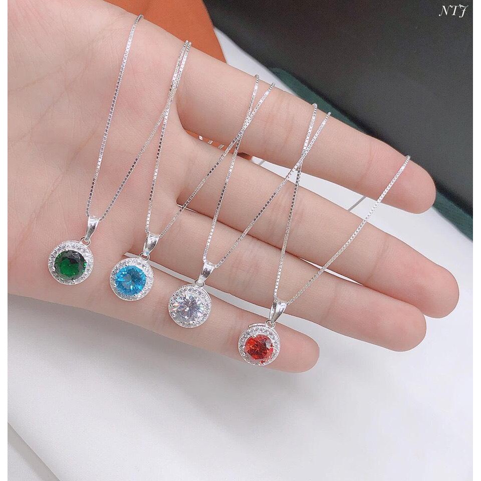 DÂY CHUYỀN BẠC TA MẶT ĐÁ TRÒN ĐỦ MÀU XINH XẮN