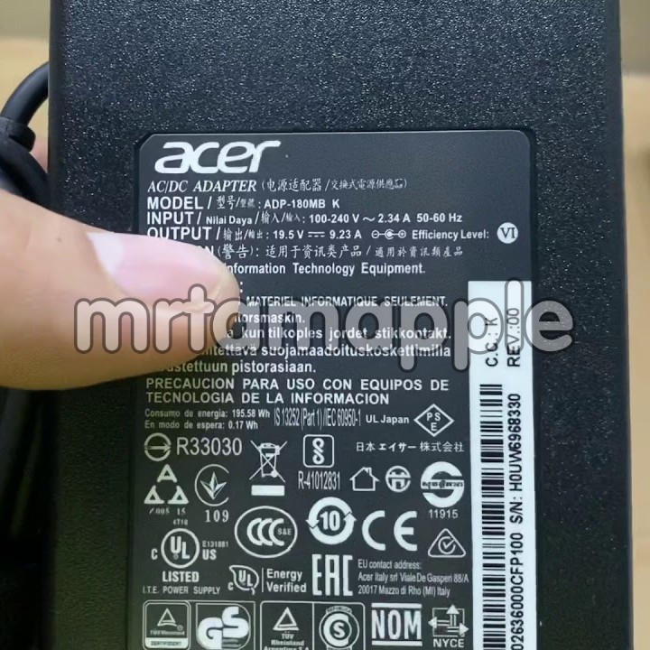 (ADAPTER) SẠC LAPTOP ACER 19.5V-9.23A (180W) kích thước đầu ghim (5.5 x 1.7 mm)