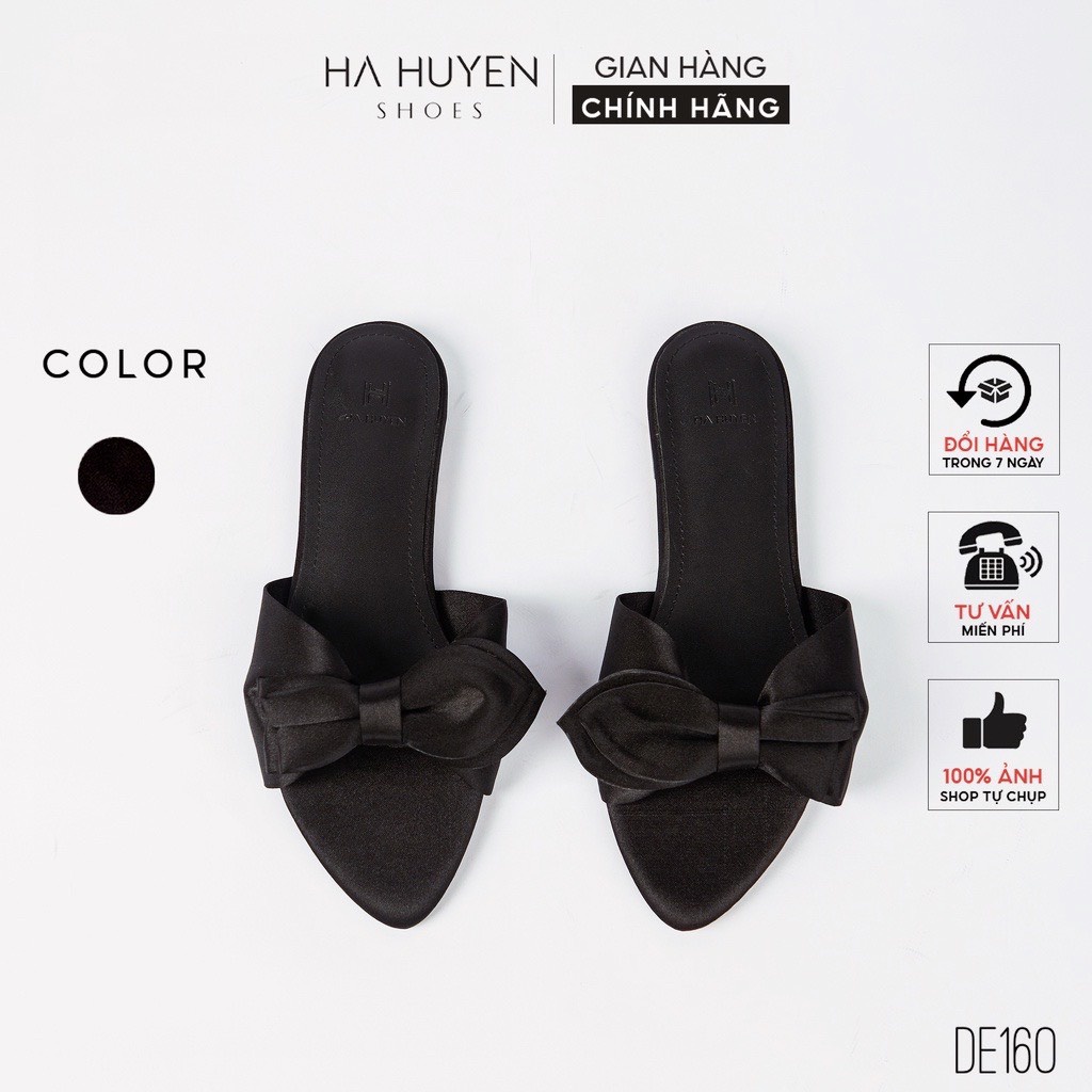 Dép nữ thắt nơ lụa Hà Huyền Shoes mũi nhọn hở ngón thời trang - DE160