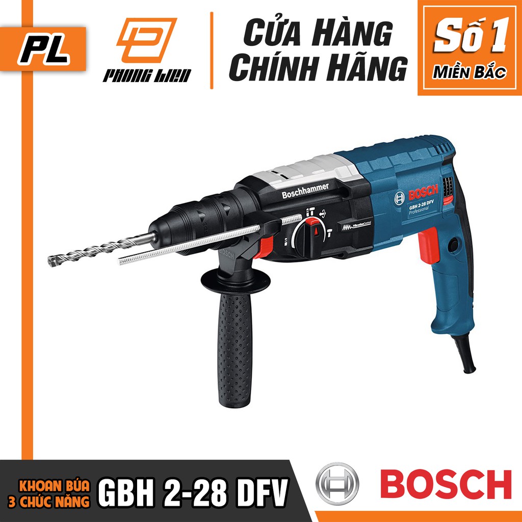 Máy Khoan Búa Bosch GBH 2-28 DFV (28MM-820W) - Chuyên Khoan Bê Tông, Có Đục, Giảm Rung, Tháo Đầu Gài - Hàng Chính Hãng