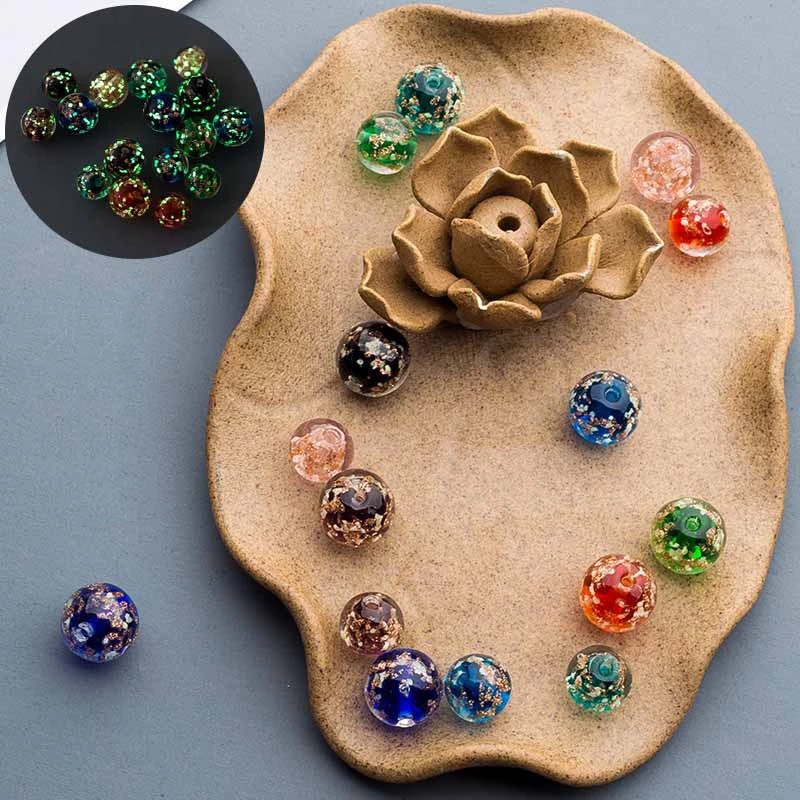 Set 5 Hạt Thủy Tinh Tròn 10mm 12mm 14mm Phát Sáng Trong Bóng Tối Làm Trang Sức Thủ Công DIY