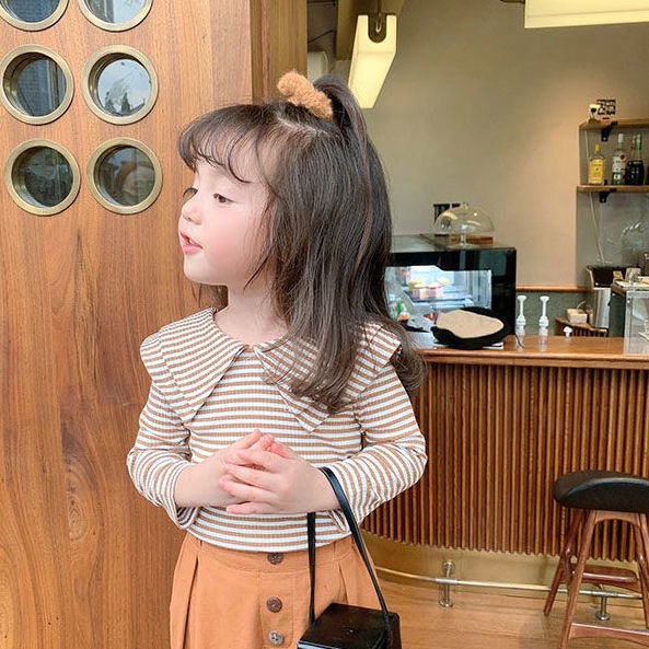 Áo Tay Dài Cổ Búp Bê Họa Tiết Kẻ Sọc Thời Trang Mới Cho Bé Gái