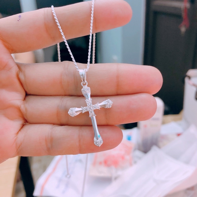 Dây chuyền nữ bạc thật mặt thánh giá dây xoắn dày dặn - Vòng cổ bạc Bibi silver