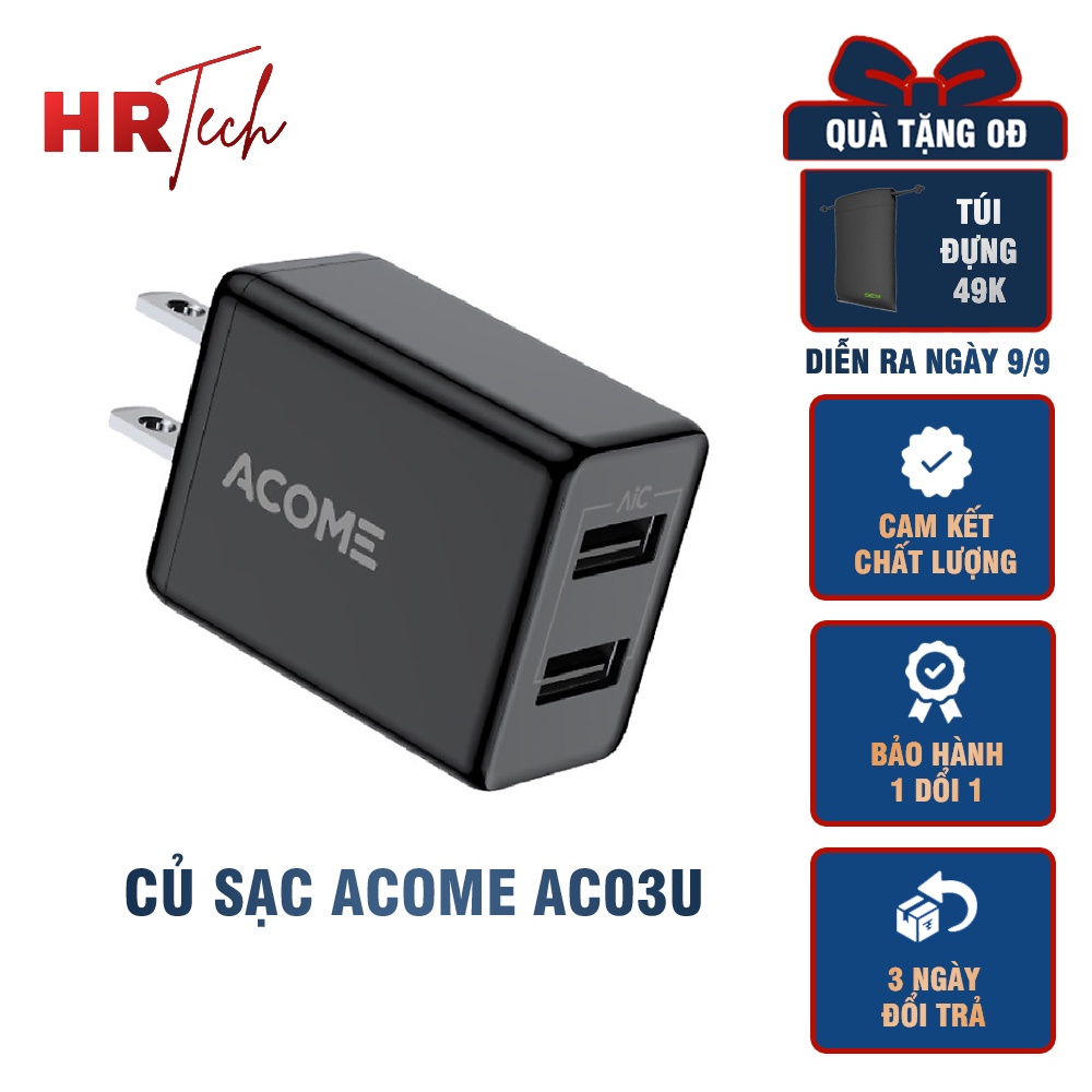 Cốc Sạc Acome AC03U 12W 2 Cổng USB Tương Thích Iphone iPad Samsung Oppo Xiaomi