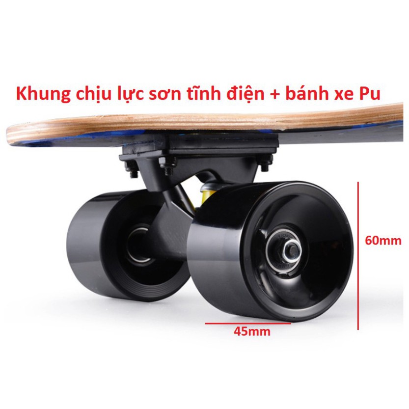 Ván trượt thể thao Longboard gỗ nhám 7 lớp, Khung hợp kim chịu lực. Phát sáng 4 bánh ( bảo hành 1 đổi 1 trong 7 ngày )