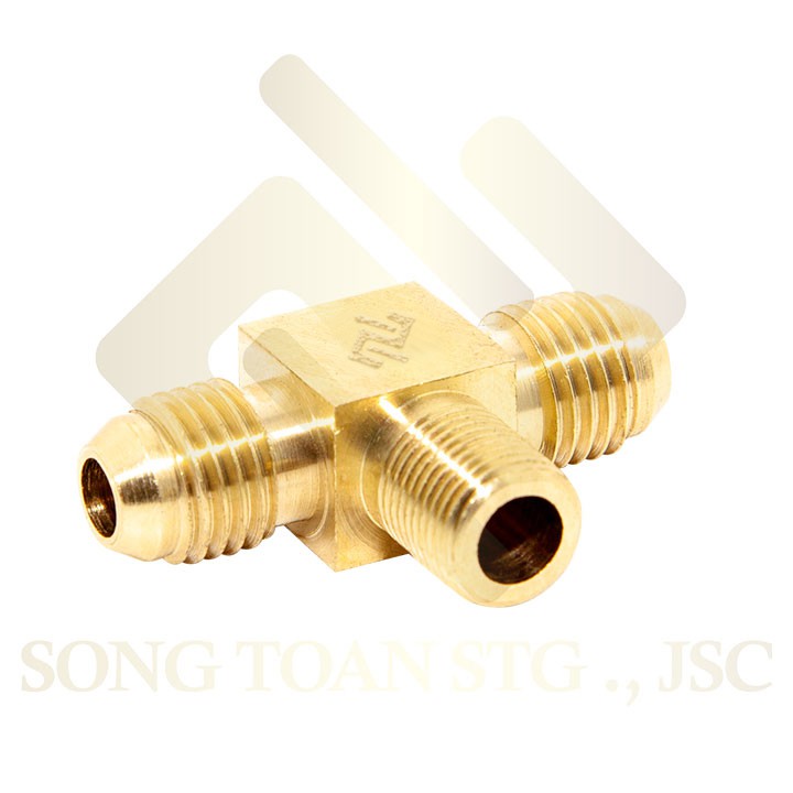 Tê Ren Giữa 2 Bên Côn Lồi Cho Điện Lạnh & Khí Nén - Brass Flare Tee Triple T Rắc Co Npt Hàn Ống Đồng