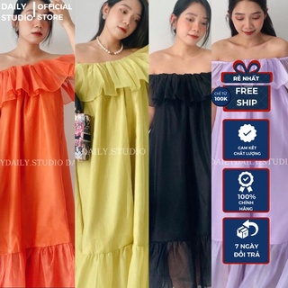 Đầm Trễ Vai Hàng ĐẹpVáy trễ vai bánh bèo tiểu thư, Đầm Trễ Vai Tay Bồng tiểu thư dáng dài hai lớpi