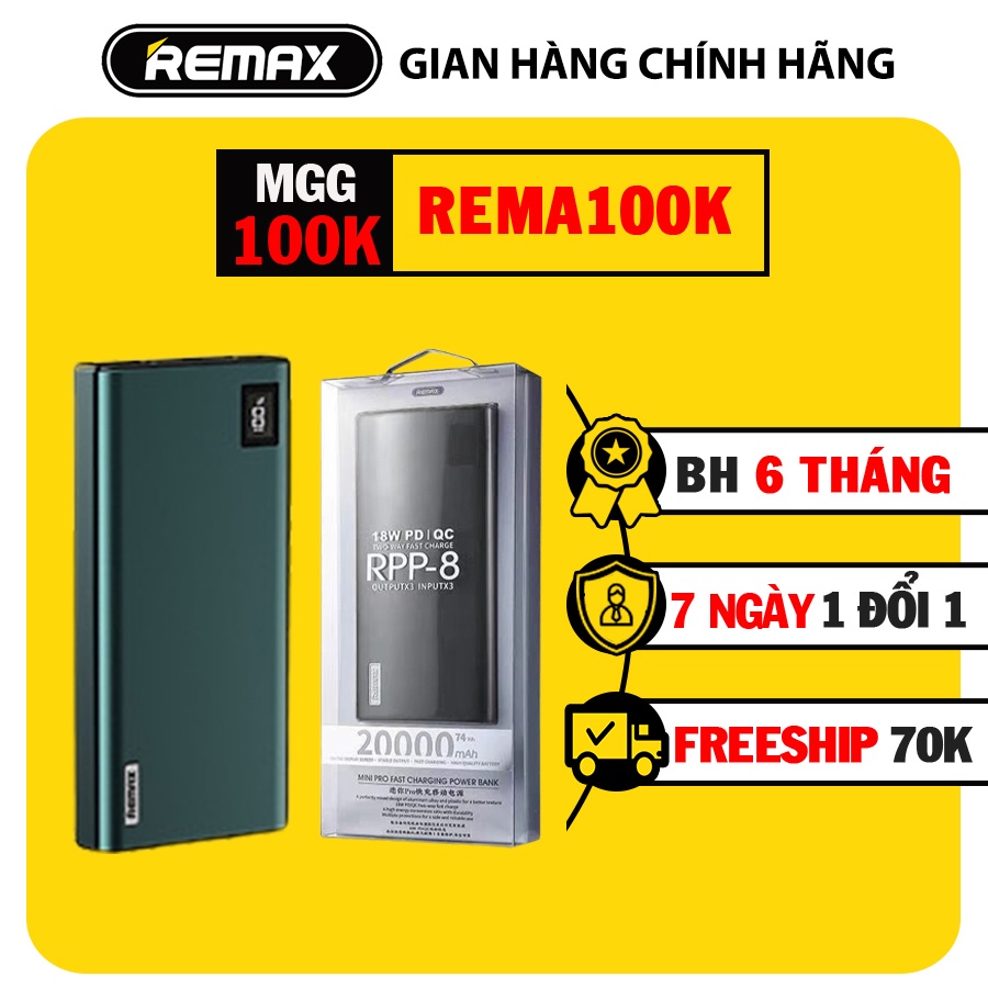Sạc dự phòng sạc nhanh 20000mAh Remax RPP-8 - Hàng Chính Hãng