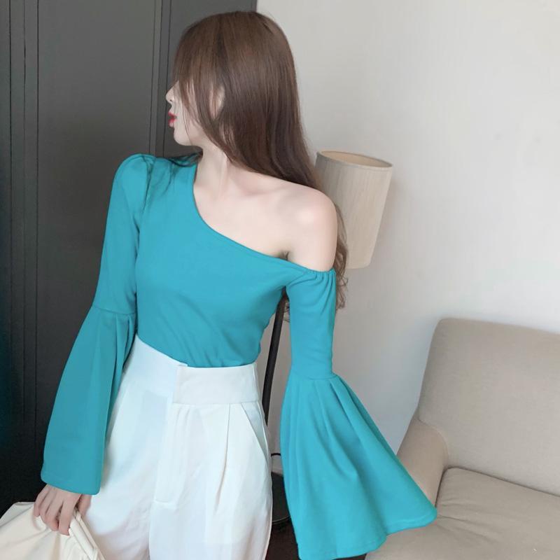 COZOK Áo Thun Tay Dài Lệch Vai Quyến Rũ Hợp Thời Trang