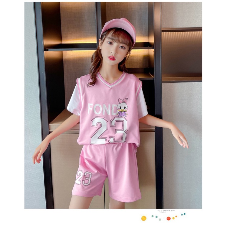 Bộ Trang Phục Thể Thao Hai Mảnh Mùa Hè Gồm Áo Thun Và Quần Short Bóng Rổ Phong Cách Phương Tây Cho Bé Gái