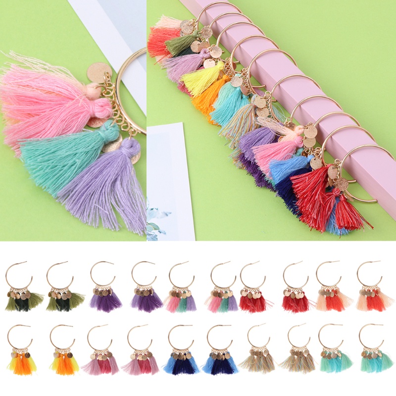 Bông Tai Dáng Dài Phối Tua Rua Phong Cách Dân Tộc Thời Trang Cho Nữ