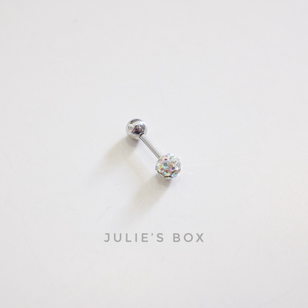 [1 Chiếc] Khuyên Tai Titan Unisex Đá Nhuyễn Màu Trắng Zircon Bi Tròn  Không Gỉ Sét Không Ngứa Bông Tai Julies Box 66