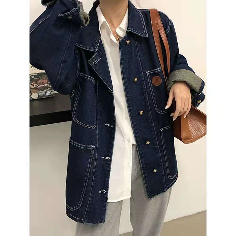 IMAODOU Áo Khoác Jean Nữ Tay Dài Cá Tính Sành Điệu