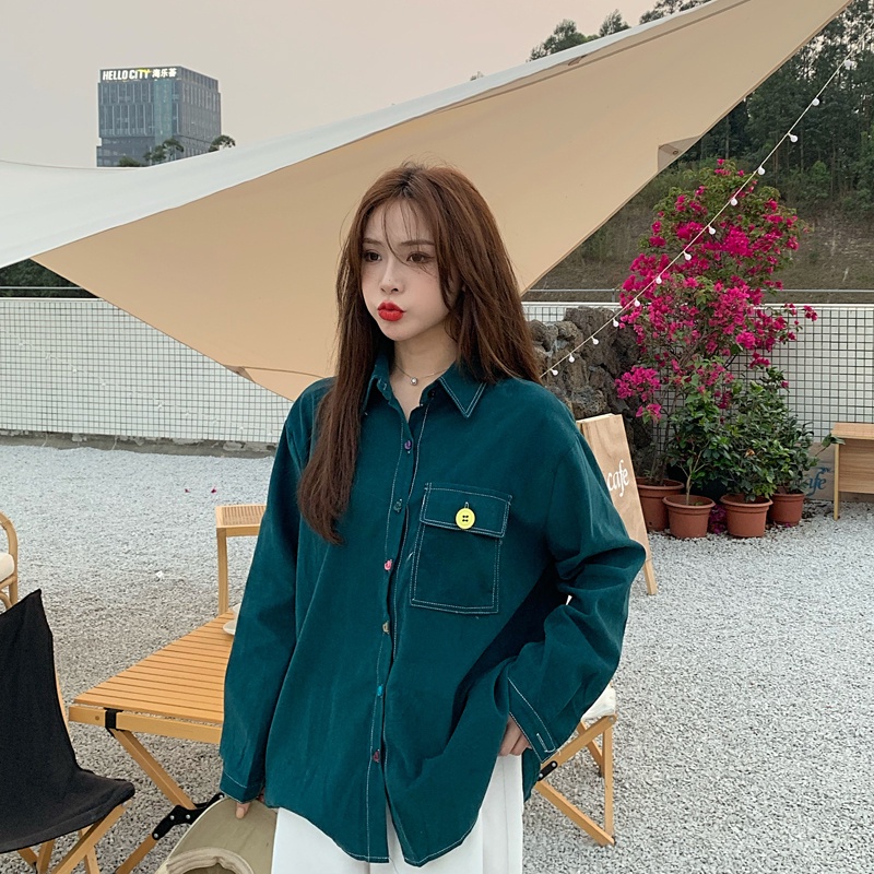 SUXI Áo sơ mi nữ tay dài kiểu dáng retro cổ điển năng động