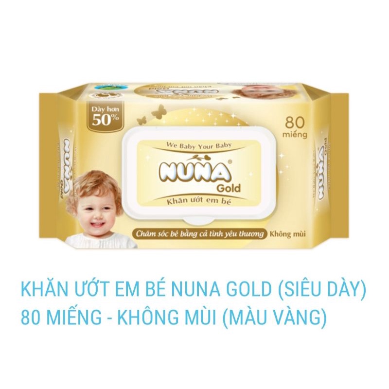 KHĂN ƯỚT EM BÉ NUNA GOLD 100 MIẾNG - KHÔNG MÙI