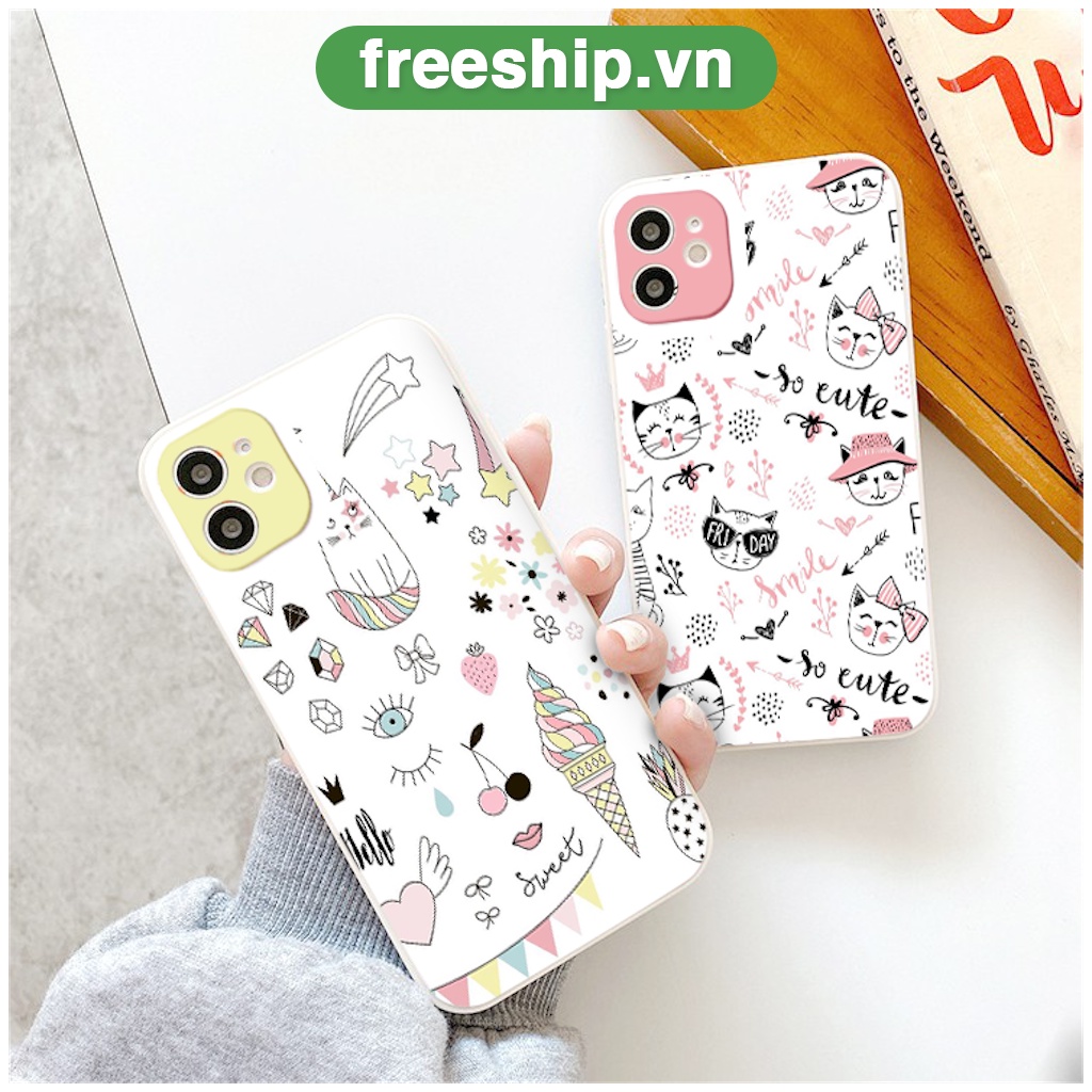 Ốp iphone mèo Sweet so cute dễ thương BVC iPhone 7/8/8 plus/X/Xs/Xs Max/11/11 Pro/Max/12/13/Pro/Promax viền vuông