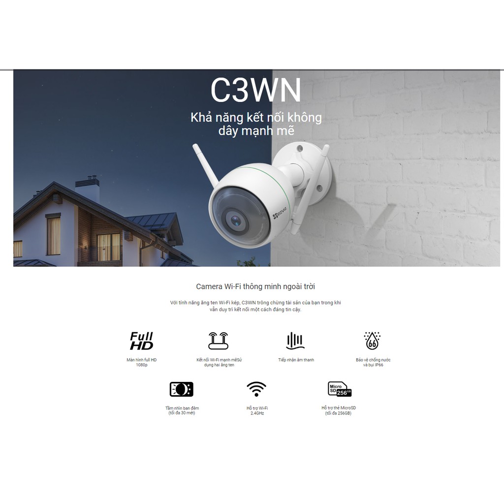 Camera wifi ngoài trời, chống nước ezviz C3WN, C3X, C3W Pro, C3TN, C8W - Hàng chính hãng