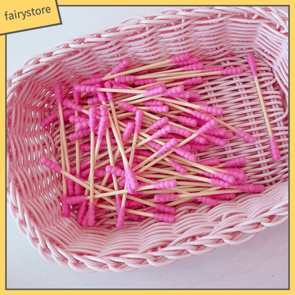 Bộ 100 tăm bông tẩy trang thiết kế 2 đầu màu hồng