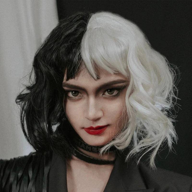 Bộ Tóc Giả Hóa Trang Phù Thủy Màu Trắng Đen Cho Nữ