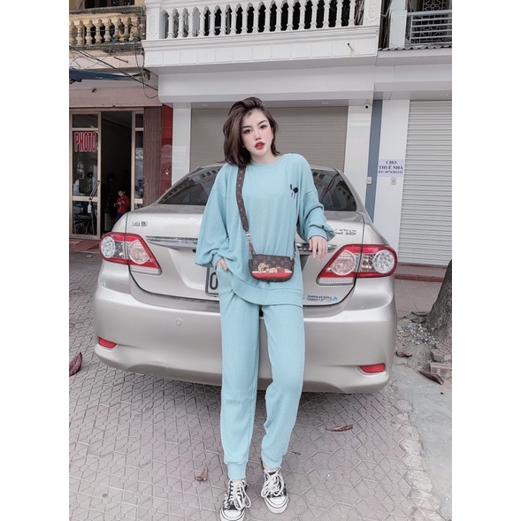 Sét bộ thể thao nhung gân thêu hình gấu xịn đẹp
