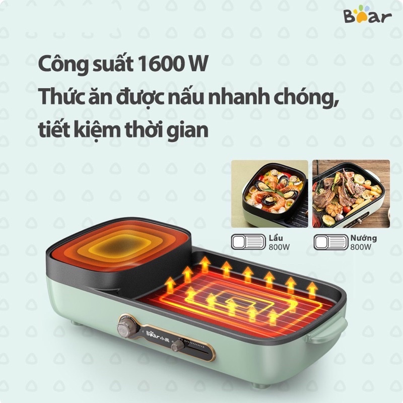 Bếp Lẩu Nướng Bear đa năng DKG-C15G1, lẩu nướng 2 ngăn 2 in1 - Bear - Bảo hành 12 tháng