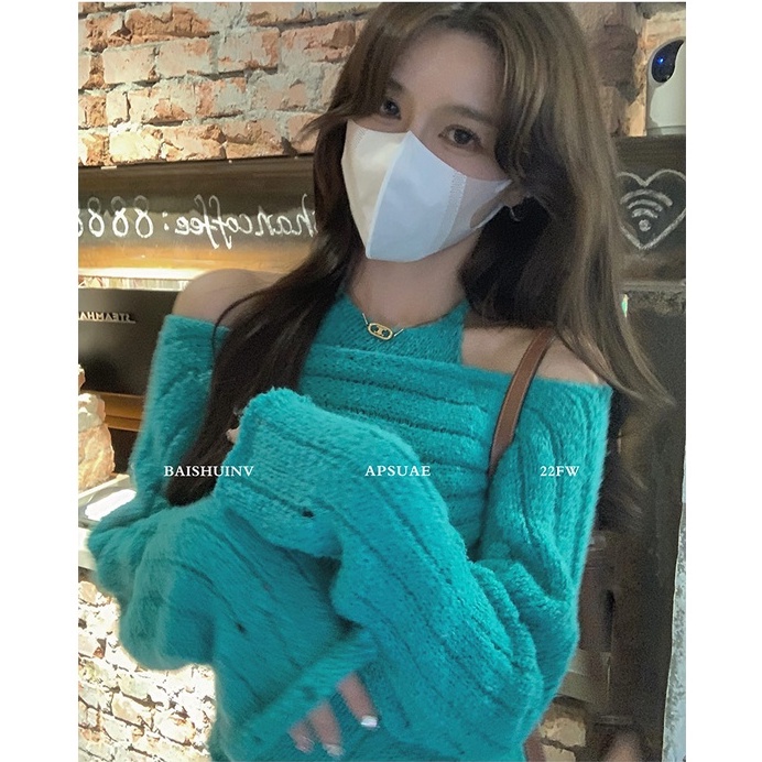 DUNEA Áo Len Nữ Hở Vai Phong Cách Hàn Quốc Gợi Cảm