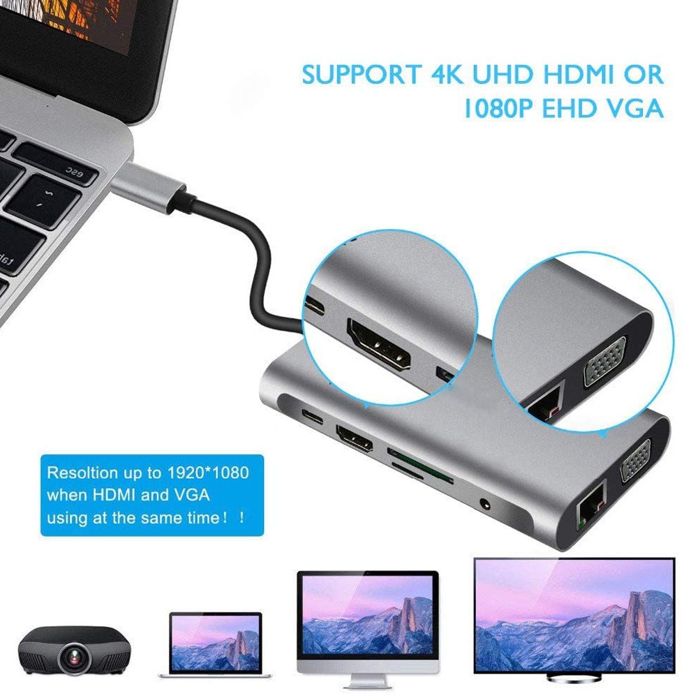 Bộ chuyển đổi Hub Type-C sang Hdmi 4k Vga Usb-C 3.0 Type C 3.5mm đa năng