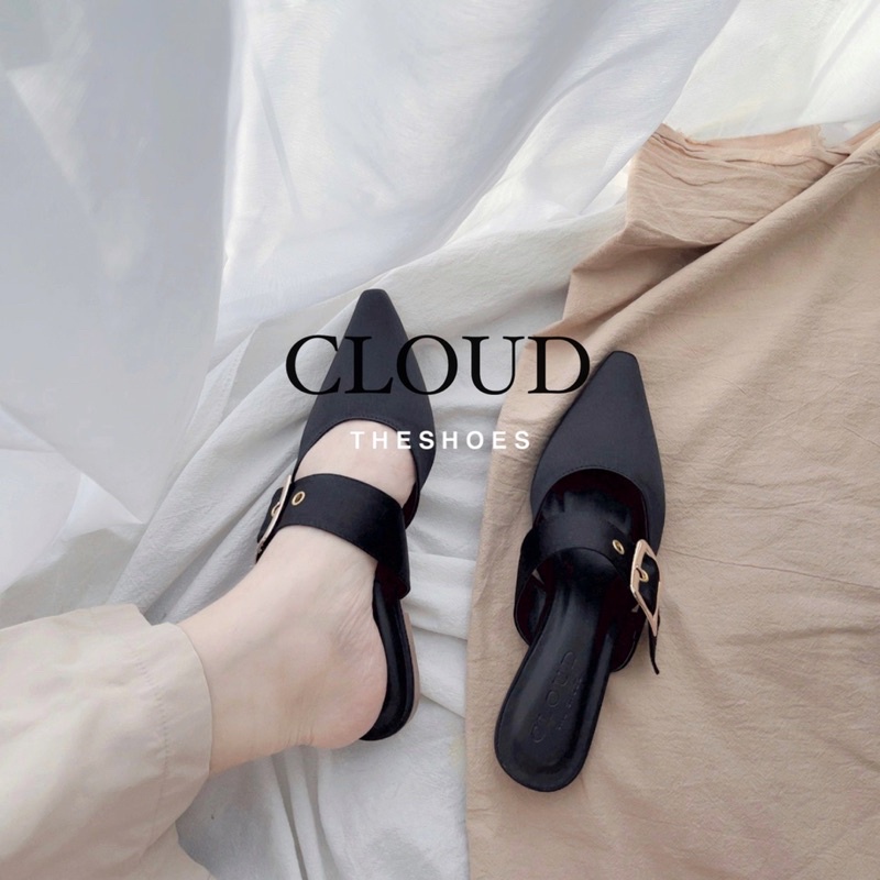 Giày bệt nữ bít mũi nhọn phối dây khóa ngang dày dặn  – Cloud The Shoes