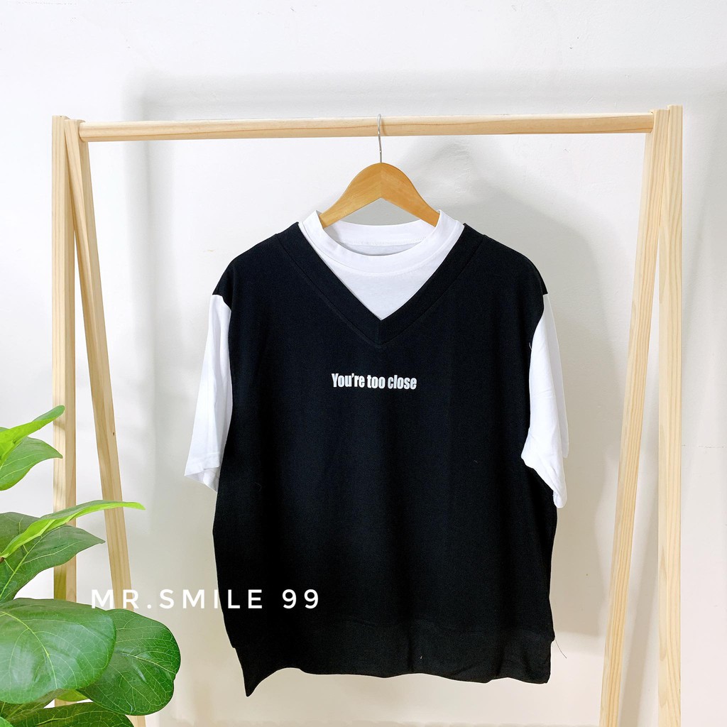 [Hình Thật] ÁO THUN PHỐI TAY TRẮNG UNISEX MR SMILE 99 SHOP ULZZANG STREET STYLE