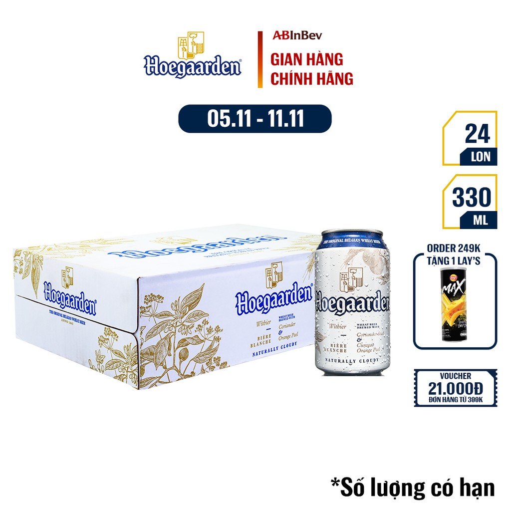 Bia Hoegaarden white bỉ thùng 24 lon (330ml/lon)