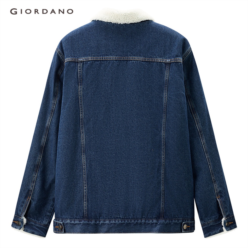 Áo khoác denim GIORDANO 13072885 cổ bẻ vải lông cừu Berber cho nam