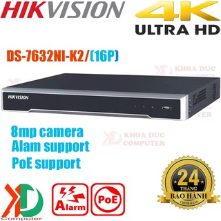 Đầu ghi hình 32 kênh camera ip 8mp hikvision ds-7632ni-k2/ 4k ultra hd, poe, bảo hành chính hãng