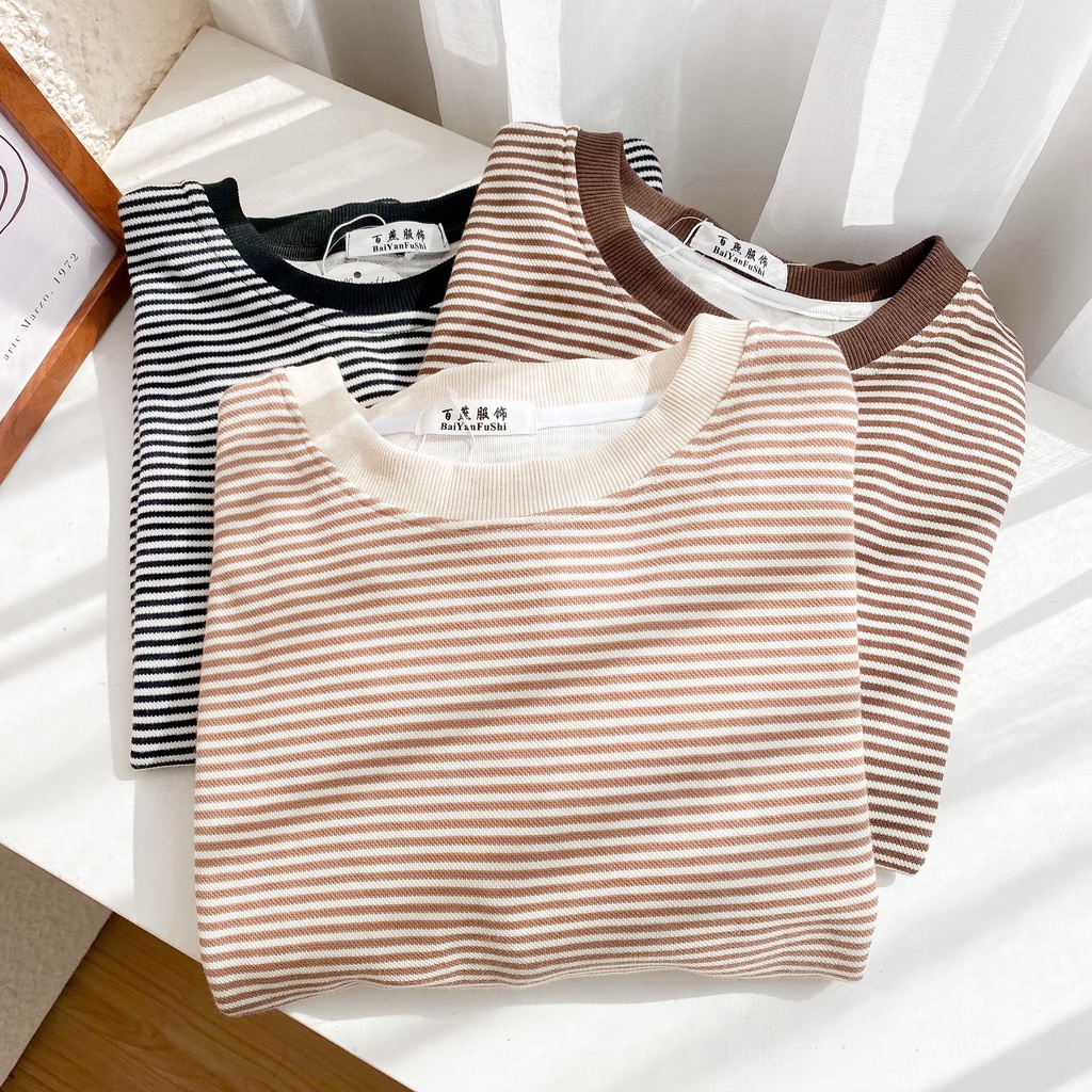 [HÀNG CÓ SẴN] Áo nỉ dài tay nữ May Boutique áo nỉ oversize kẻ ngang ABS21H_110.061 | BigBuy360 - bigbuy360.vn