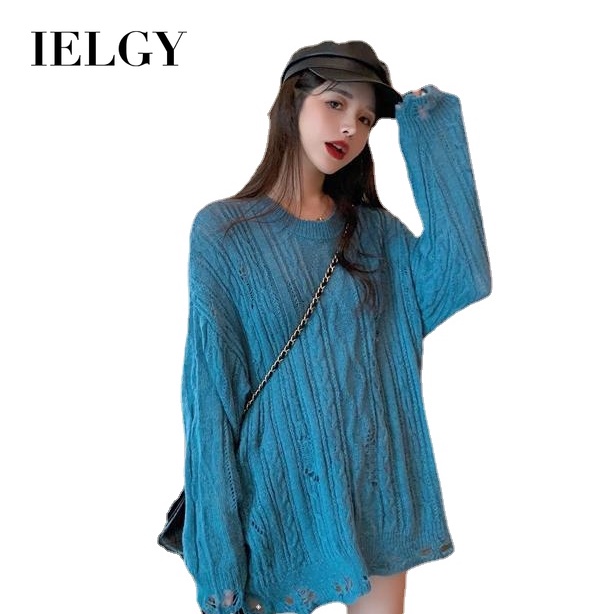 Áo sweater IELGY dệt kim cổ tròn tay dài kiểu mỏng có khoét rỗng