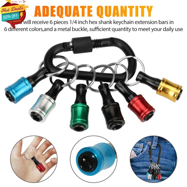 Bộ 6 Giá Đỡ Mũi Khoan Lục Giác 1/4&quot; Bằng Kim Loại Thiết Kế Dạng Móc Khóa Tiện Dụng