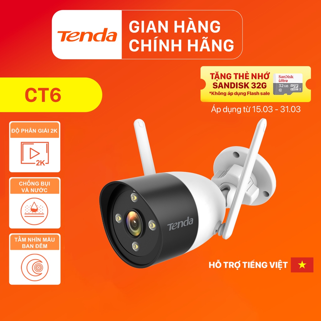 Camera Wifi Ngoài Trời Tenda CT6 Độ Phân Giải 2K - Hãng phân phối chính thức