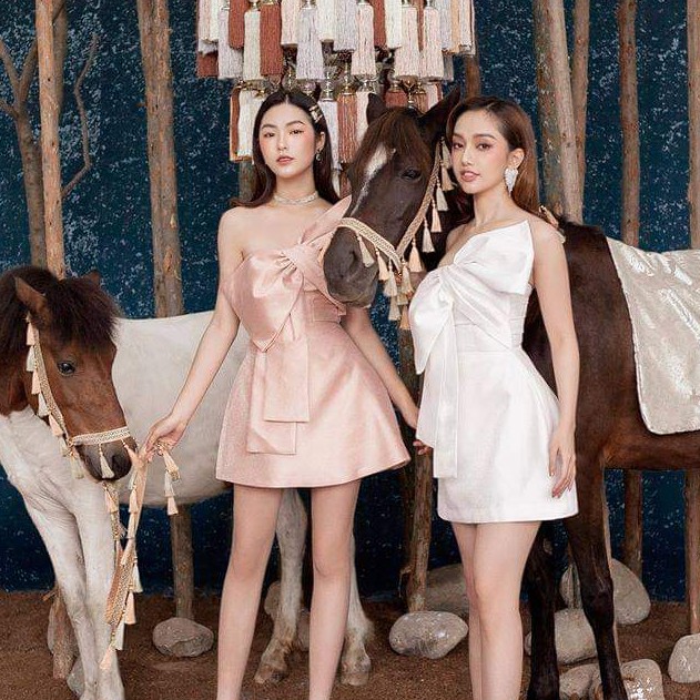 Đầm dự tiệc cúp ngực dáng xòe đính nơ sang trọng