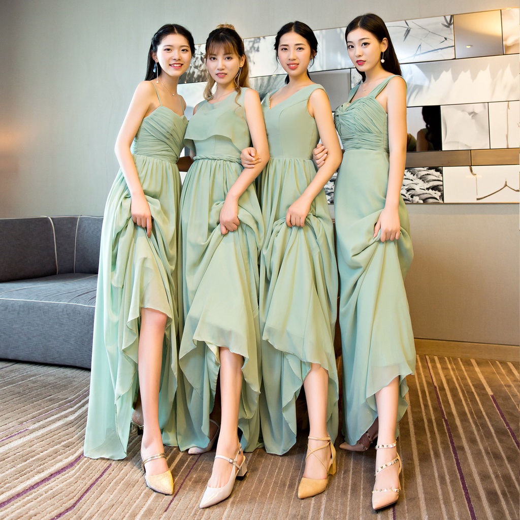 Đầm Maxi Vải Chiffon Dài Không Tay Màu Xanh Matcha Thời Trang Dự Tiệc Cho Nữ