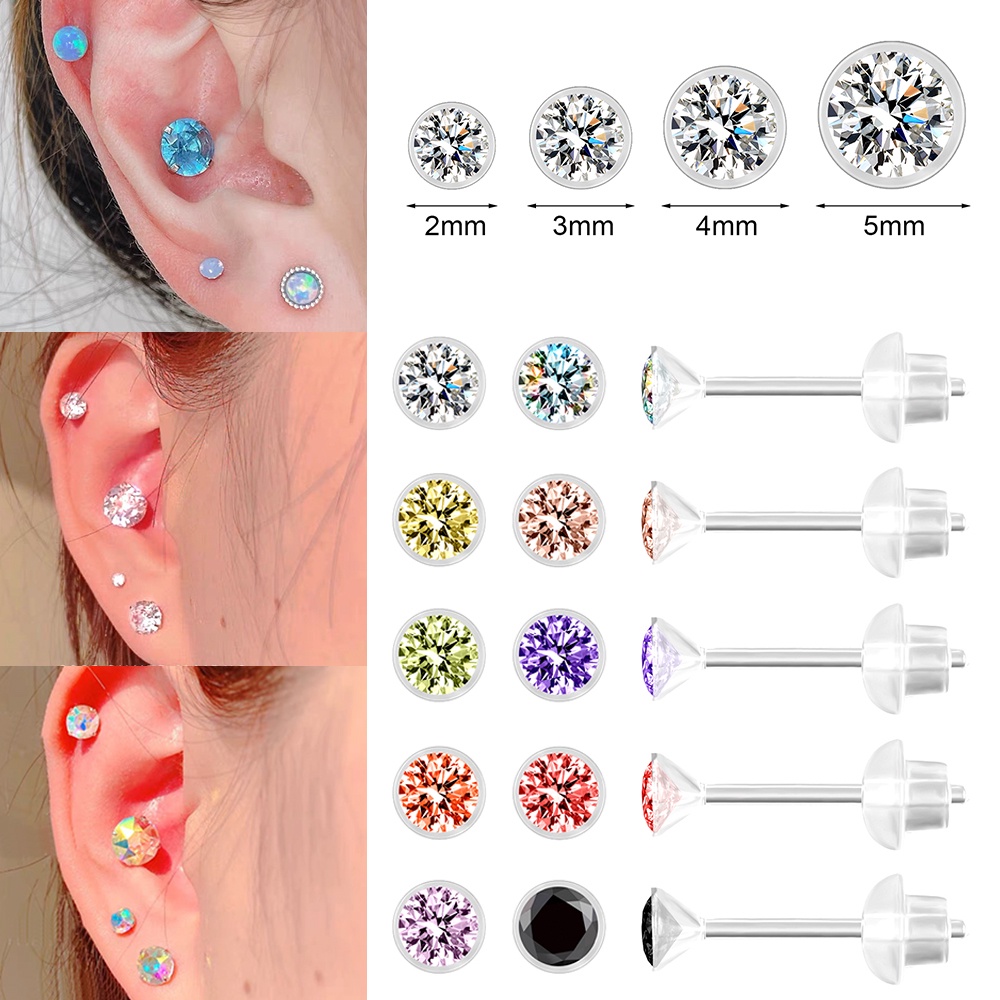 1 Đôi Khuyên Tai Nhựa 2 / 3 / 4 / 5mm Đính Hạt Nhựa Trong Suốt Không Gây Dị Ứng
