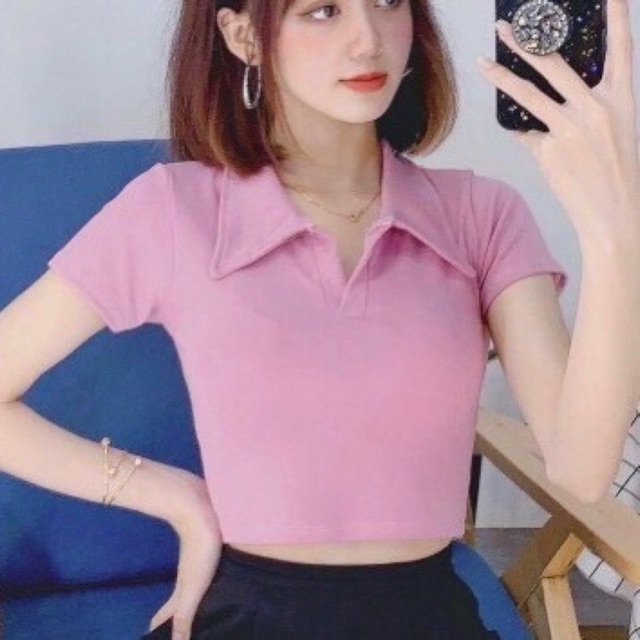 [Mã FAMAYWA giảm 10K đơn 50K] Áo croptop trơn cổ bẻ siêu xinh - 6 màu sắc | BigBuy360 - bigbuy360.vn