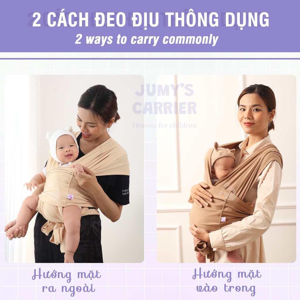 Jumy's - Địu em bé chính hãng dành cho bé sơ sinh chất cotton mịn mát, dịu nhẹ, tư thế M tốt cho bé