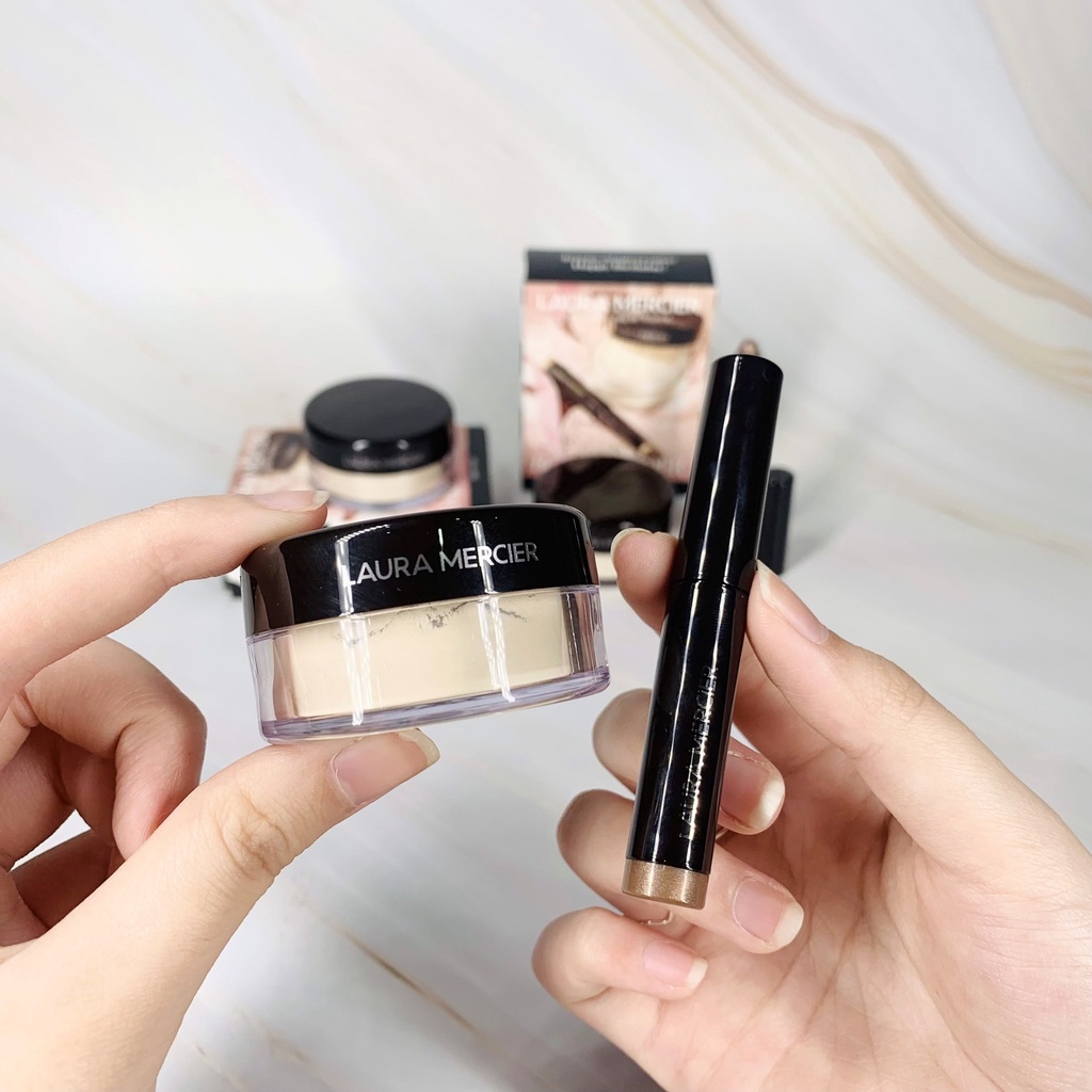 Set Sephora phấn phủ và nhũ mắt LAURA MERCIER kiềm dầu sáng da trang điểm mắt LAUR01