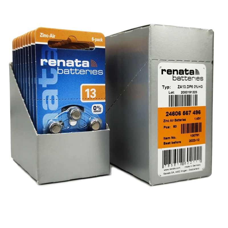 Pin Máy Trợ Thính RENATA Thụy Sỹ PR48-13 Chính Hãng Vỉ 6 Viên