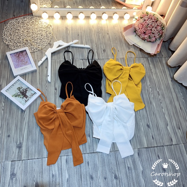 [ Mã WASTAPR giảm 10K đơn 50K] Áo 2 dây nơ ngực chất đũi hình thật freesize dưới 55kg có mút ngực - Carotshop | BigBuy360 - bigbuy360.vn