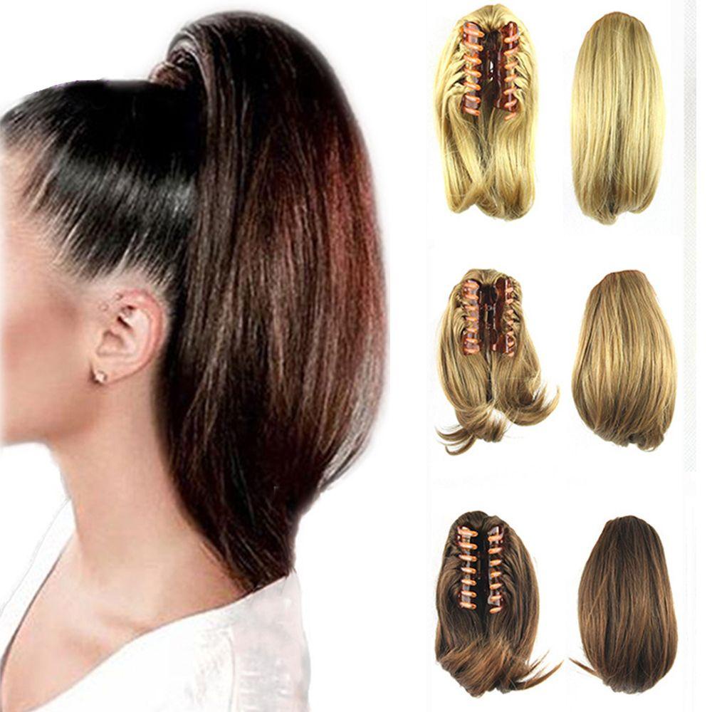 Tóc Giả Ngắn Thẳng Bằng Sợi Tổng Hợp Kháng Nhiệt Kèm Kẹp Tóc Đuôi Ngựa Thời Trang Cho